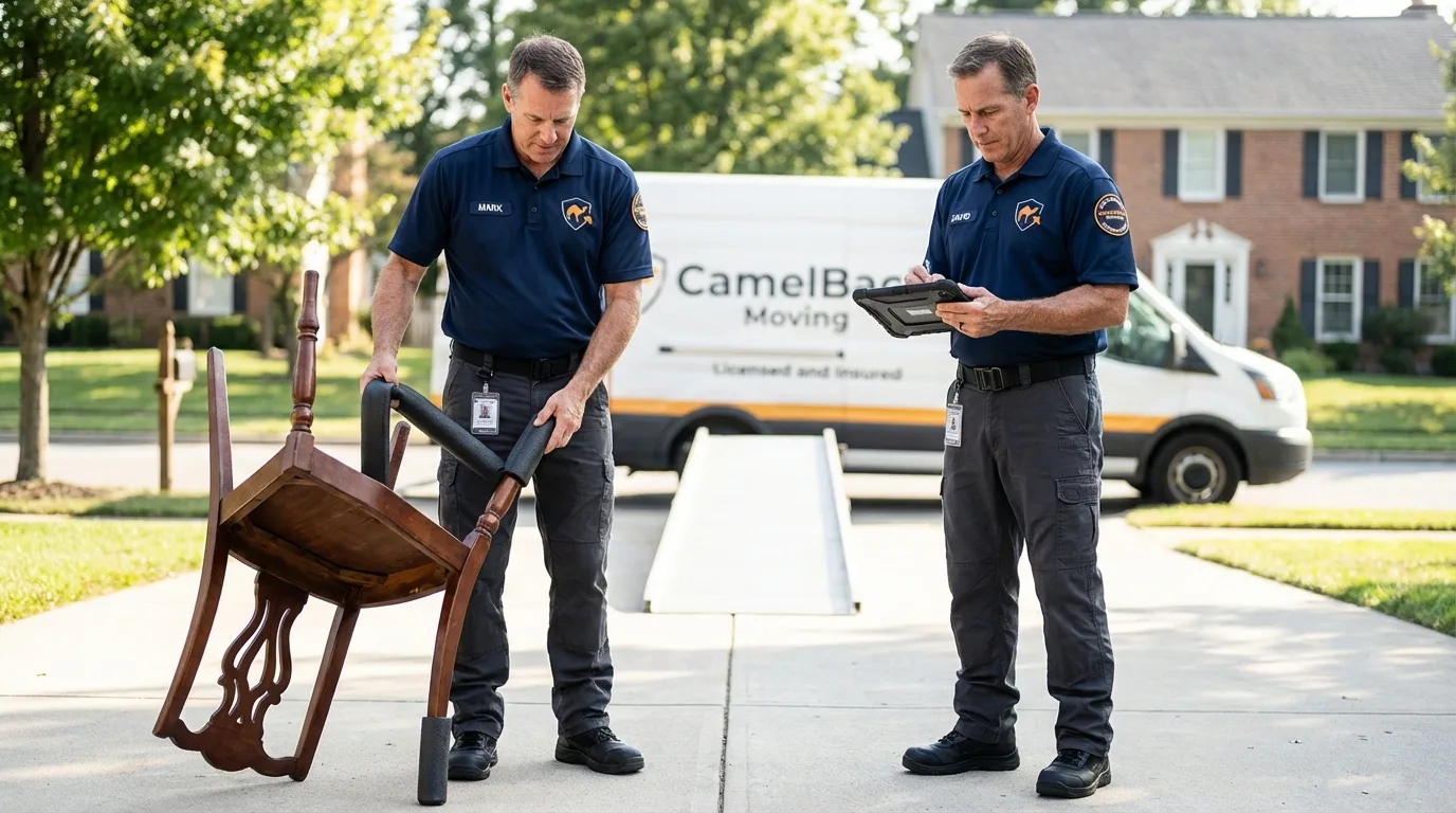 Movers inspecting furniture for damage prevention before loading in Warwick, NY