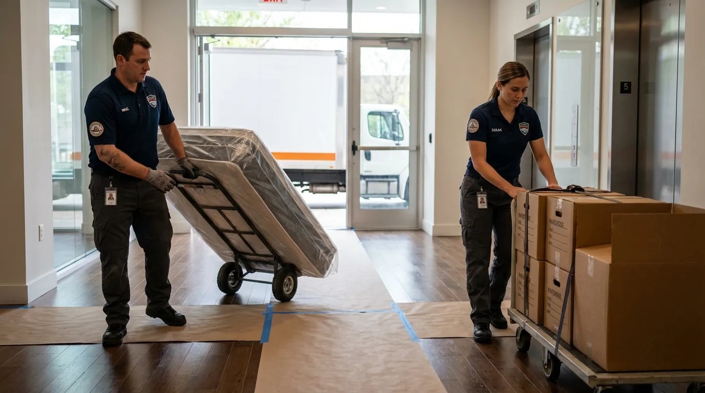 Professional apartment movers loading elevator in Warwick, NY