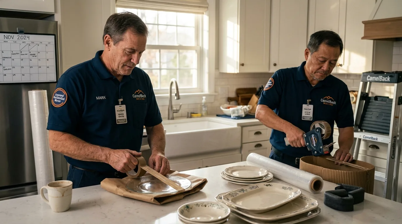 Professional crew packing kitchen dishware in Warwick, NY
